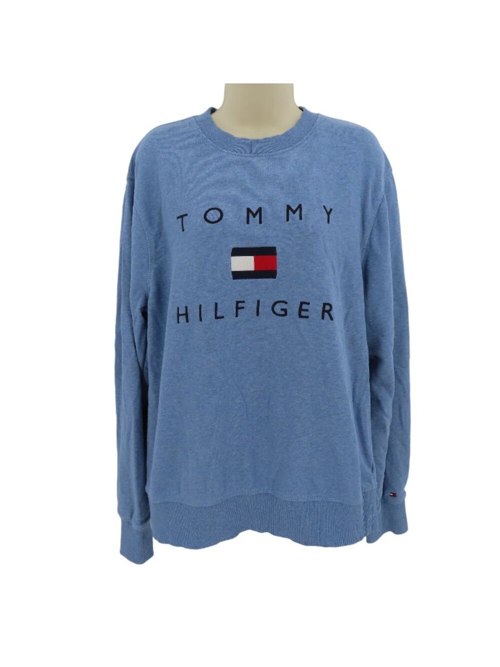 Tommy Hilfiger Womens Large Blue Crew Neck Embroidered Pullover Sweatshirt Top